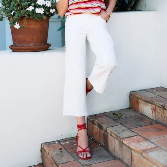 French Dressing Jeans FDJ Christina Wide Crop Ivory Size 12 MSRP $119 - Picture 1 of 8
